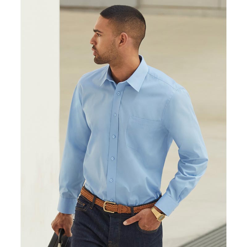 Poplin long sleeve shirt - Mid Blue S